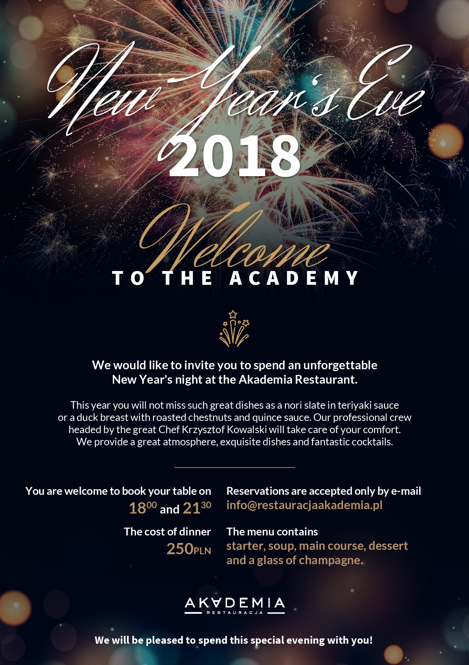New Year’s Eve 2018 in Akademia Restaurant